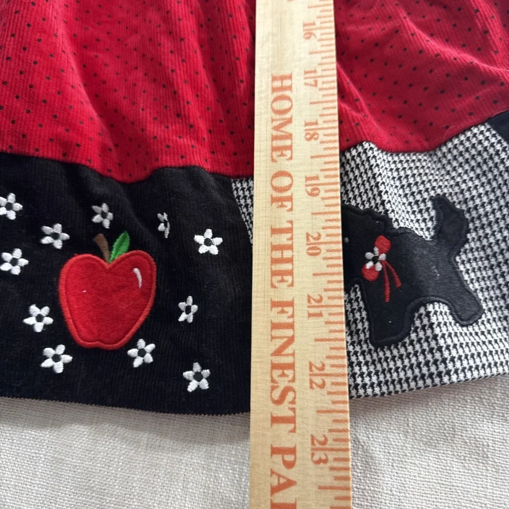 Rare Editions Dress Girls 4T Red Corduroy Polka‎ Dot Apple Scottie Dog Patchwork